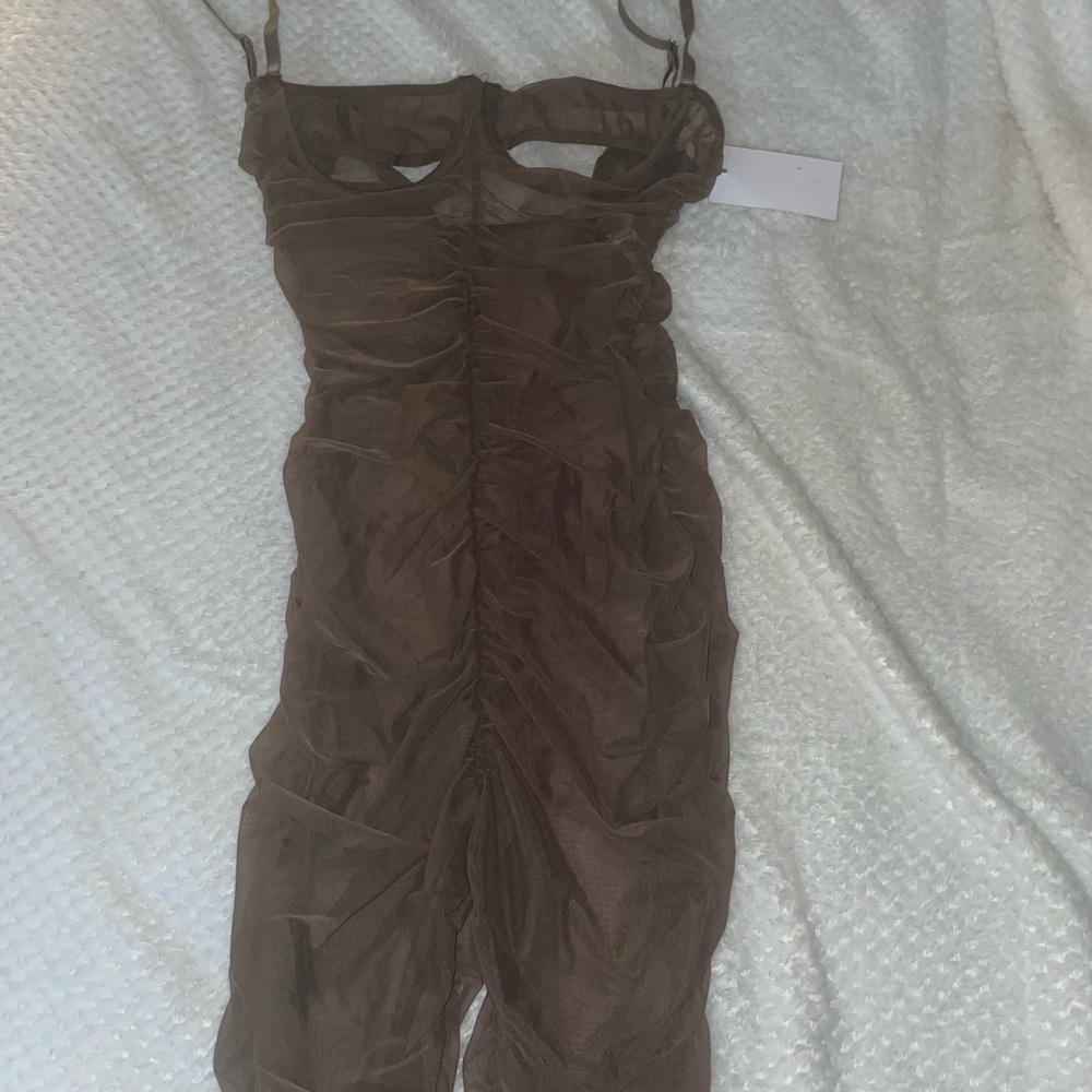 Brown Mesh Jumpsuit